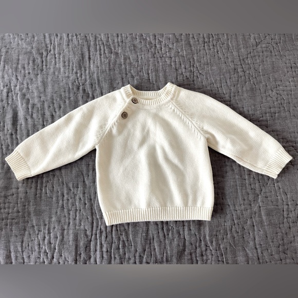 Cream Knit Sweater with Button Detail 100% cotton gender neutral size 12 months - Picture 1 of 6